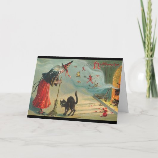 魔女ビクトリアンと猫のハロウィーンカードを再発行 カード (正面)