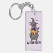 魔女ビール – 魔女を身に着けた猫 キーホルダー (正面左)