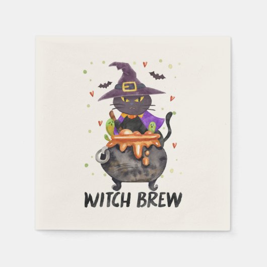 魔女ビール – 魔女を身に着けた猫 スタンダードカクテルナプキン (正面)