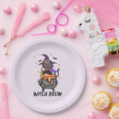 魔女ビール – 魔女を身に着けた猫 ペーパープレート (パーティー)