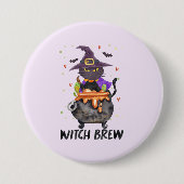 魔女ビール – 魔女を身に着けた猫 缶バッジ (正面)
