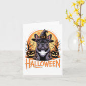 魔女フランスの帽子とハロウィーンブルドッグの衣装 カード (黄色い花)