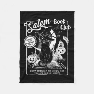 魔女ブッククラブブックレトロハロウィンブラックキャット フリースブランケット