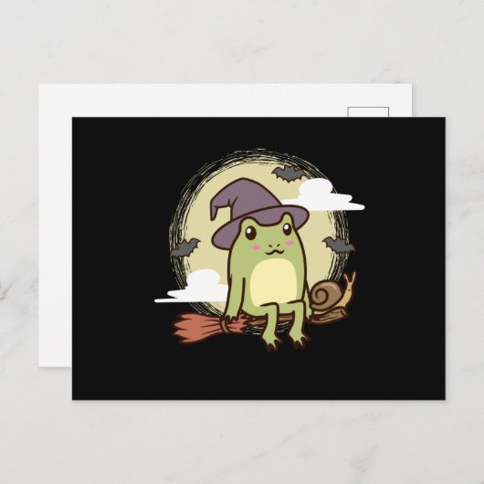 魔女ブロムカタツムリとコテージコアエステティックカエル ポストカード (正面/裏面)