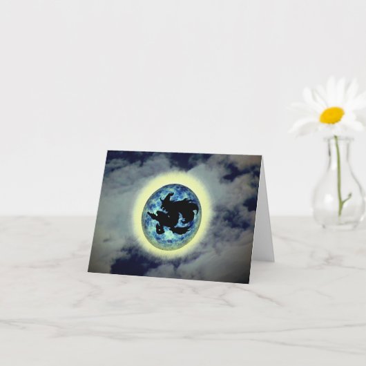 魔女ブロムスティックフルムーンハロウィーンノートカード カード (小さな植物)