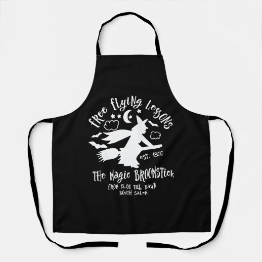 魔女ブロムスティック飛んでいるレッスンのハロウィーン エプロン (正面)