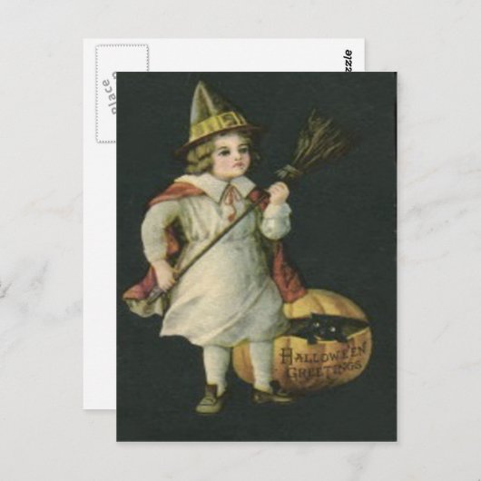 魔女ブロムハロウィーンのカボチャのちょうちんカボチャ黒猫 ポストカード (正面/裏面)