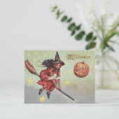 魔女ブロムハロウィーンのカボチャのちょうちんス飛んでいるターズ ポストカード (スタンド正面)