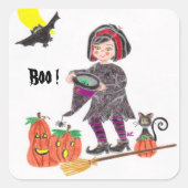 魔女ブー!ハロウィーン白ステッカー スクエアシール (正面)