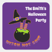 魔女ホットスープおかしいハロウィーン名前をカスタムする スクエアシール (正面)
