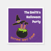 魔女ホットスープおかしいハロウィーン名前をカスタムする スタンダードカクテルナプキン (正面)