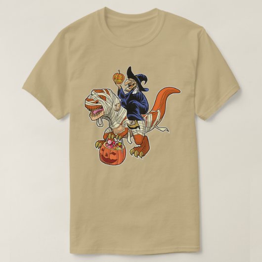 魔女ミイラ恐竜Tレックスハロウィンおもしろい Tシャツ (デザイン正面)