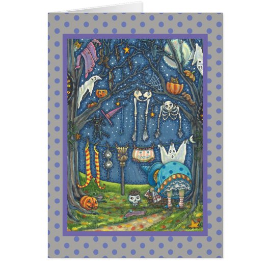 魔女ランドリーの日、スケルトン幽霊たちグリーティングカード (正面)