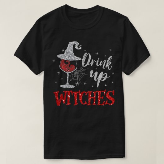 魔女ワイングラス面白いハロウィンドリンキを飲む Tシャツ (デザイン正面)