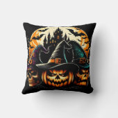 魔女不気味と城を備えたカボチャ クッション (裏面)