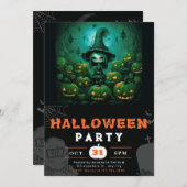 魔女不気味ジャック – O'ランタン満月ハロウィーン 招待状 (正面/裏面)