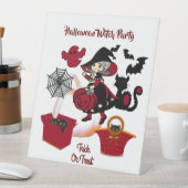 魔女不気味パーティーハロウィーントリックまたは可愛い治療 台座サイン (インサイチュ)