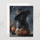 魔女不気味帽に黒いネコ シーズンポストカード (正面/裏面)