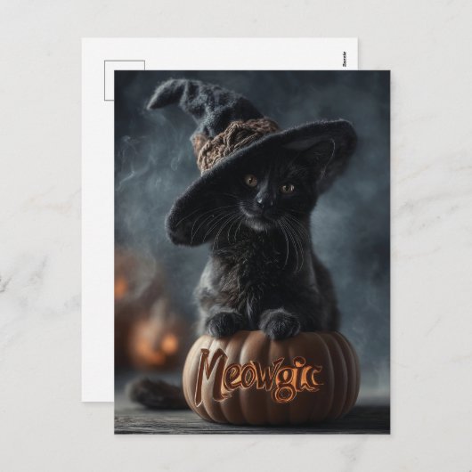 魔女不気味帽に黒いネコ シーズンポストカード (正面/裏面)