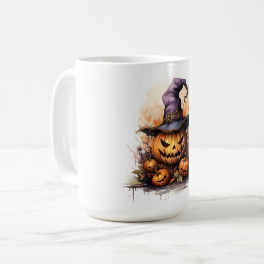 魔女不気味帽をかぶったジャック・o・ランタン コーヒーマグカップ (正面左)