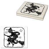魔女乗馬ほうきイラストレーションアートスタンプ ラバースタンプ (押印)