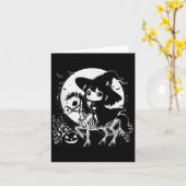 魔女乗馬スケルトンかわいいハロウィン不気味イン カード (黄色い花)