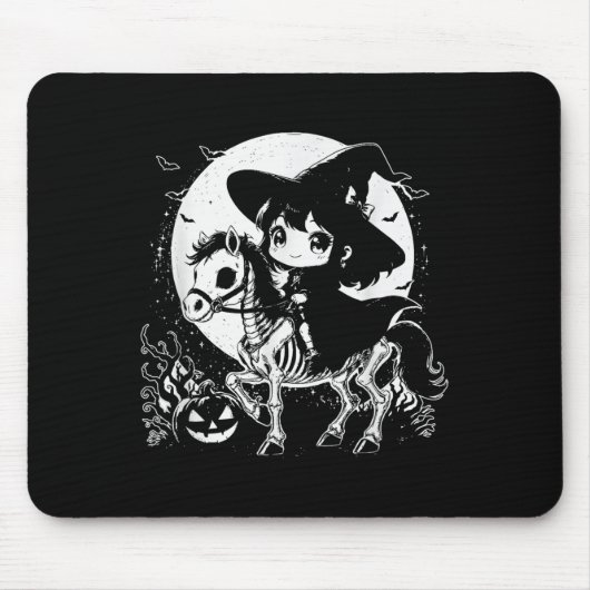 魔女乗馬スケルトンかわいいハロウィン不気味イン マウスパッド (正面)