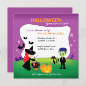 魔女付きかわいい子どもハローウィンパーティ 招待状 (正面/裏面)