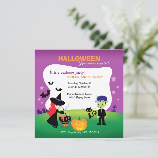 魔女付きかわいい子どもハローウィンパーティ 招待状 (スタンド正面)