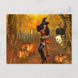 魔女付き怖いハロウィーンハガキ ポストカード