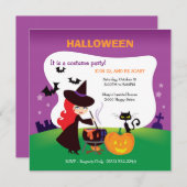 魔女付き最もかわいい子ハローウィンパーティ 招待状 (正面/裏面)