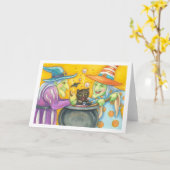 魔女姉妹と黒猫グリーティングカー空白のド カード (黄色い花)