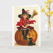 魔女小さな女の子 カード (黄色い花)