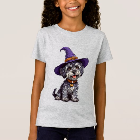 魔女帽をかぶったハッピードッグ Tシャツ (正面)