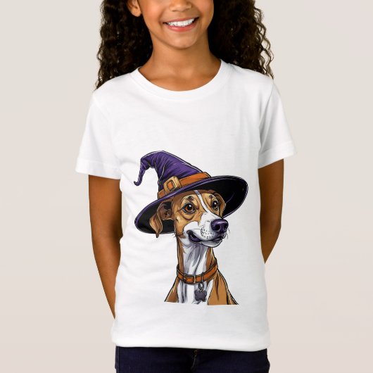 魔女帽をかぶった元気な犬 Tシャツ (正面)