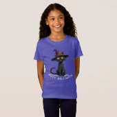 魔女帽をかぶった愛らしい黒猫 Tシャツ (正面フル)