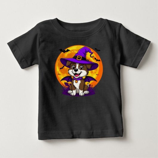 魔女帽をかぶった明るい犬 ベビーTシャツ (正面)