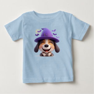 魔女帽をかぶった明るい犬 ベビーTシャツ