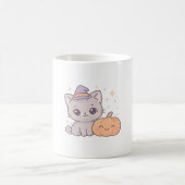 魔女帽子と笑顔のかぼちゃかわいい不気味猫 コーヒーマグカップ (中央)