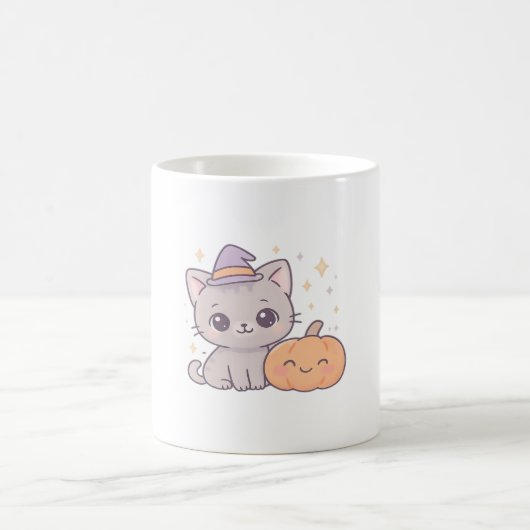 魔女帽子と笑顔のかぼちゃかわいい不気味猫 コーヒーマグカップ (中央)