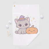 魔女帽子と笑顔のかぼちゃかわいい不気味猫 ゴルフタオル (インサイチュ)