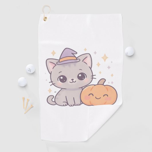 魔女帽子と笑顔のかぼちゃかわいい不気味猫 ゴルフタオル (インサイチュ)