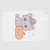 魔女帽子と笑顔のかぼちゃかわいい不気味猫 ゴルフタオル (横)