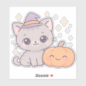 魔女帽子と笑顔のかぼちゃかわいい不気味猫 シール (シート)