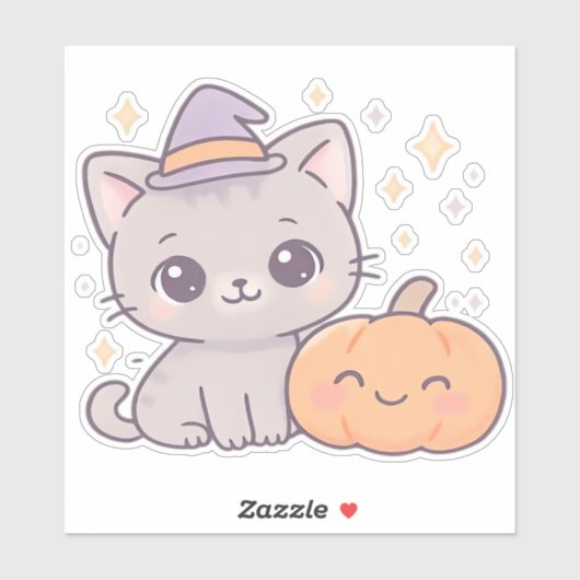 魔女帽子と笑顔のかぼちゃかわいい不気味猫 シール (シート)