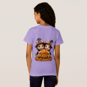 魔女帽子のかわいいジンジャーキャッツハロウィーンカボチャ Tシャツ (裏面フル)