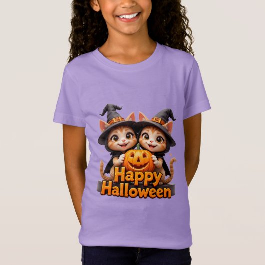 魔女帽子のかわいいジンジャーキャッツハロウィーンカボチャ Tシャツ (正面)