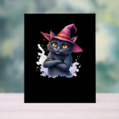 魔女帽子のかわいい黒猫 – 魔法のハロウィーンAr アクリルサイン (ニュートラル)