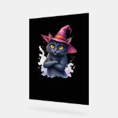 魔女帽子のかわいい黒猫 – 魔法のハロウィーンAr アクリルサイン (傾斜)