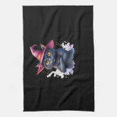 魔女帽子のかわいい黒猫 – 魔法のハロウィーンAr キッチンタオル (縦)